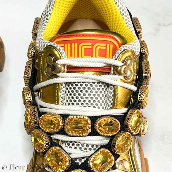 💛SOLD🖤 Rare New Gucci x SEGA Flashtrek Gold Lowtop Sneakers - Picture 4 of 7